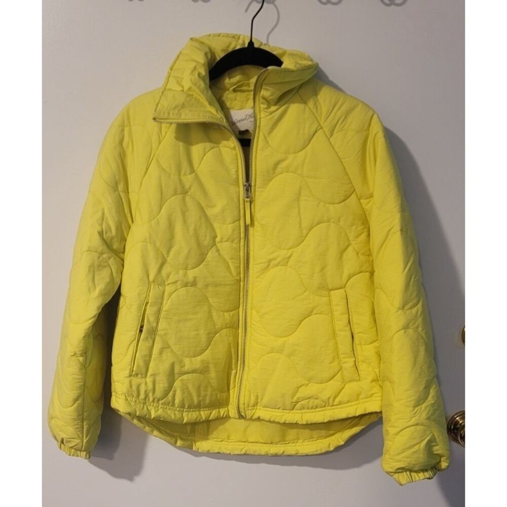 Universal Thread Womens L Quilted Puffer Jacket Lime Green Warm Zip Front Coat